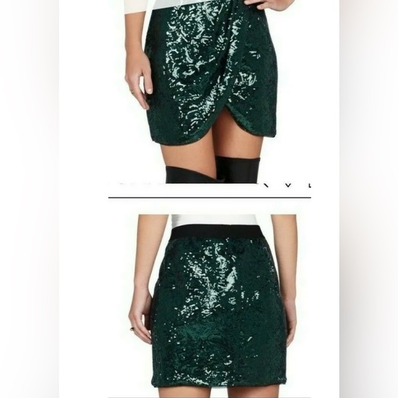 NWT Bcbgmaxazria sequin draped green skirt. Size S - Picture 3 of 6